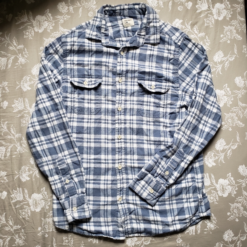 Old Navy Mens Blue/White Plaid 100% Cotton Flannel Size Medium